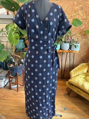 Bridge & Burn Navy WrapDress with Abstract Light Blue Pattern ✨Local Designer! ✨